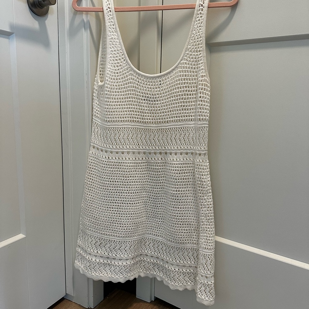 Hollister White Crochet Sleeveless beach cover dress
